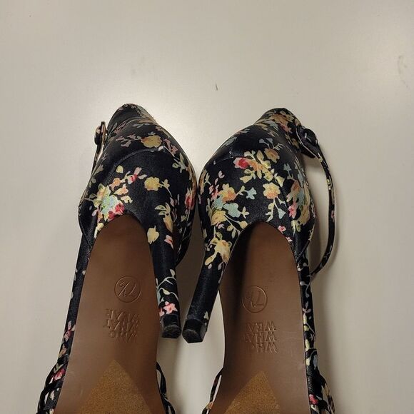 WHO WHAT WEAR HIGH HEEL STILETTOS ANKLE STRAP FLORAL PRINT OPEN TOE SANDAL - Picture 8 of 15